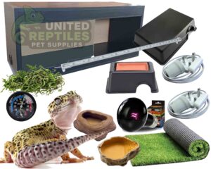 abstract hexagonal shape with lizard inside Leopard Gecko Black Complete Kit